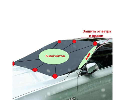 Накидка чохол на лобове скло авто на магнітах 210х145х125 + 2 чохла на дзеркала