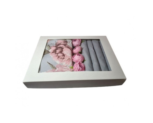 Набір серветок із тефлоновим просоченням 8 шт. Піон рожевий на сірому