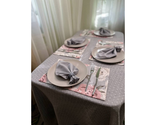 Набір серветок із тефлоновим просоченням 8 шт. Піон рожевий на сірому