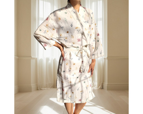 Халат SoundSleep Muslin Flowers Кімоно мусліновий L/XL білий (2800004590433)