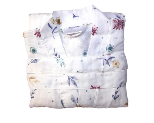 Халат SoundSleep Muslin Flowers Кімоно мусліновий L/XL білий (2800004590433)