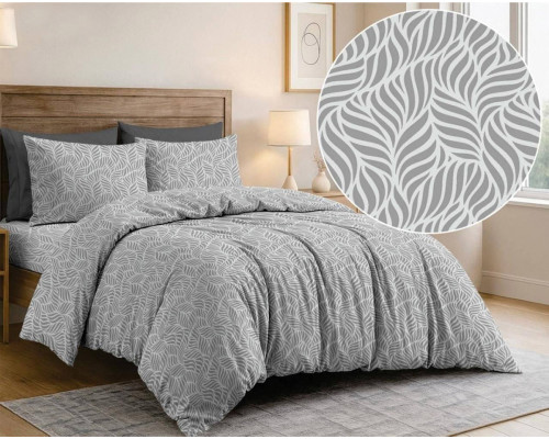 Комплект постільної білизни SoundSleep Leaves Grey бязь-голд сімейний 145х215 см (2800005187830)
