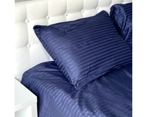 Комплект постільної білизни Stripe Sense Dark Blue сатин-страйп SoundSleep темно-синій сімейний
