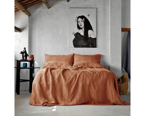 Комплект постільної білизни SoundSleep Muse terracotta Stonewash льон Євро King 230х220 см теракотовий (93254304)