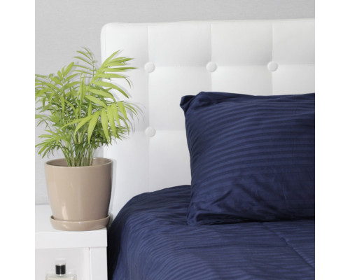Комплект постільної білизни Stripe Sense Dark Blue сатин-страйп SoundSleep темно-синій сімейний