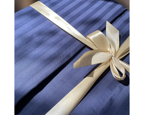 Комплект постільної білизни Stripe Sense Dark Blue сатин-страйп SoundSleep темно-синій сімейний