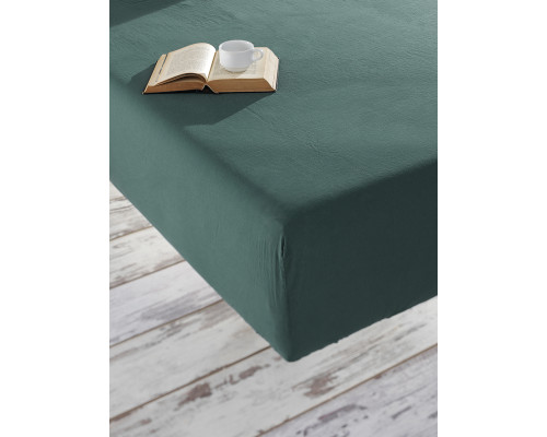 Простирадло на гумці SoundSleep Stonewash Adriatic dark green темно-зелене 160х200 см
