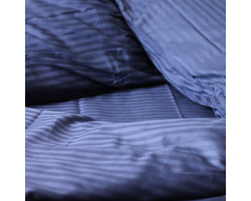 Комплект постільної білизни Stripe Sense Dark Blue сатин-страйп SoundSleep темно-синій сімейний