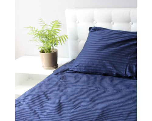 Комплект постільної білизни Stripe Sense Dark Blue сатин-страйп SoundSleep темно-синій сімейний