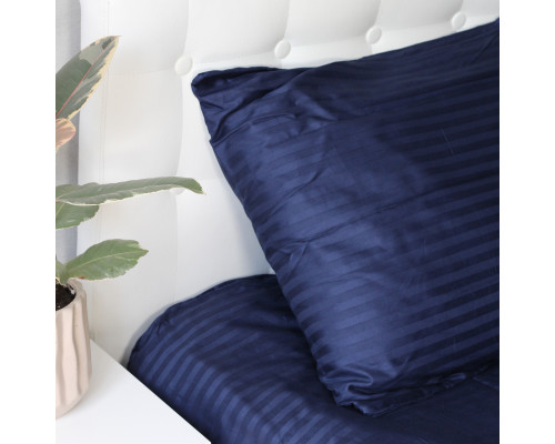Комплект постільної білизни Stripe Sense Dark Blue сатин-страйп SoundSleep темно-синій сімейний