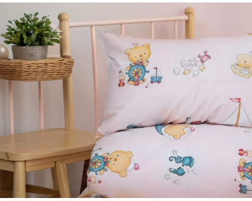 Наволочка SoundSleep Ведмедик морячок бязь 50х70 см рожевий з принтом (2800005070101)