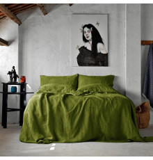 Комплект постільної білизни SoundSleep Muse olive Stonewash льон Євро King 230х220 см оливковий (93254403)