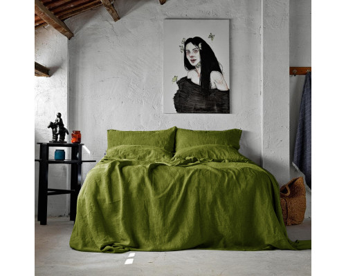 Комплект постільної білизни SoundSleep Muse olive Stonewash льон Євро King 230х220 см оливковий (93254403)