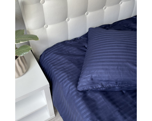 Комплект постільної білизни Stripe Sense Dark Blue сатин-страйп SoundSleep темно-синій сімейний