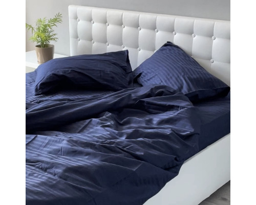 Комплект постільної білизни Stripe Sense Dark Blue сатин-страйп SoundSleep темно-синій сімейний