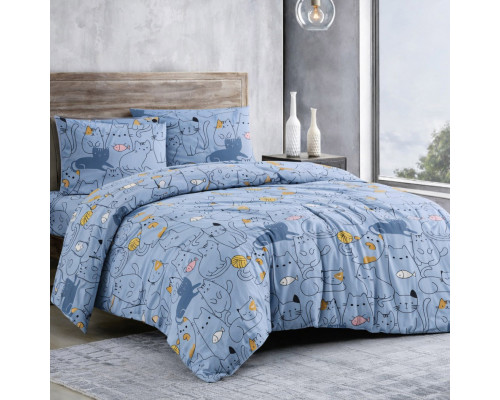 Комплект постільної білизни SoundSleep Cute Kittens бязь підлітковий 140х215 см блакитний (2800005024418)