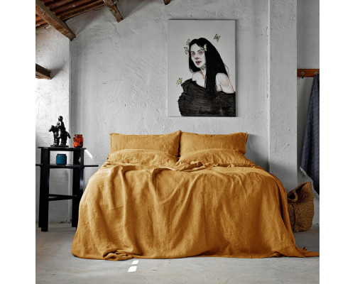 Комплект постільної білизни SoundSleep Muse mustard Stonewash льон Євро King 230х220 см гірчичний (93254434)