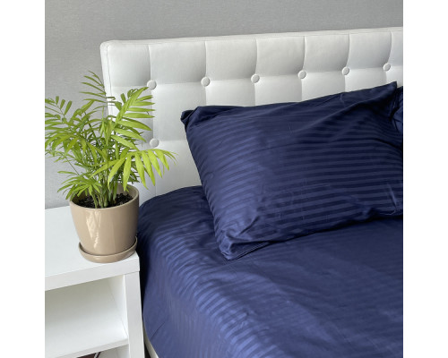 Комплект постільної білизни Stripe Sense Dark Blue сатин-страйп SoundSleep темно-синій євро