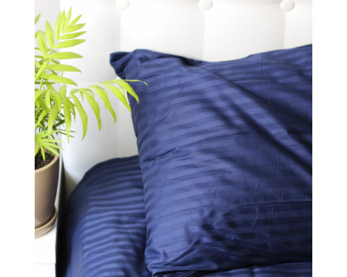 Комплект постільної білизни Stripe Sense Dark Blue сатин-страйп SoundSleep темно-синій сімейний