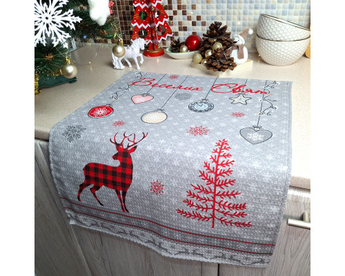 Кухонний рушник SoundSleep Winter Mood різдвяний вафельний 45х60 см сіро-червоний (2800004667227)