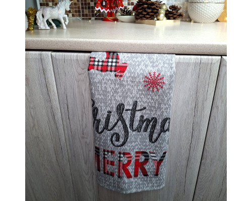 Кухонний рушник SoundSleep Merry Christmas різдвяний вафельний 45х60 см сіро-червоний (2800004667210)