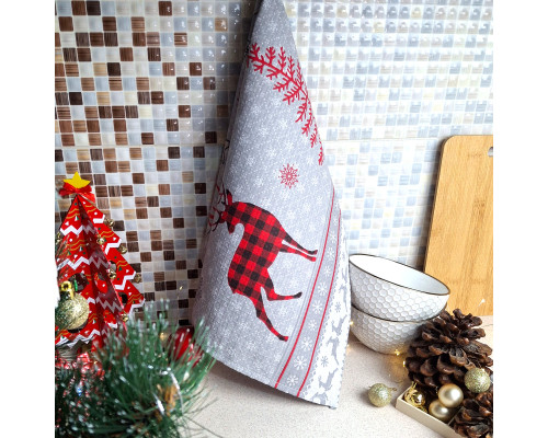Кухонний рушник SoundSleep Winter Mood різдвяний вафельний 45х60 см сіро-червоний (2800004667227)