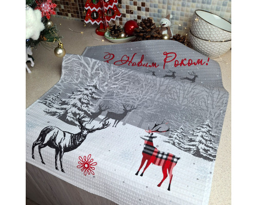 Кухонний рушник SoundSleep Winter Time різдвяний вафельний 45х60 см сірий (2800004667203)