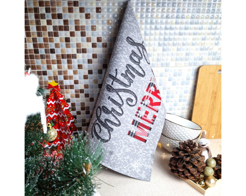 Набір кухонних рушників 2 шт SoundSleep Merry Christmas вафельних 30х50 см і 45х60 см бежевий з сірим (2800004713702)