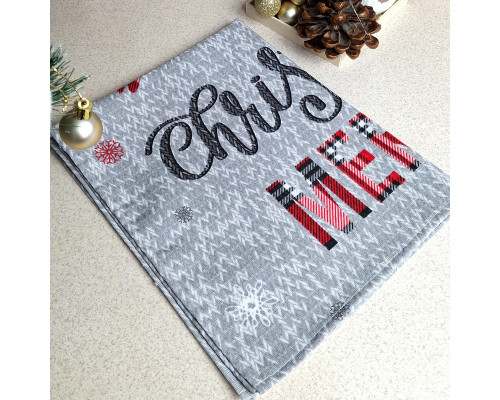 Кухонний рушник SoundSleep Merry Christmas різдвяний вафельний 45х60 см сіро-червоний (2800004667210)