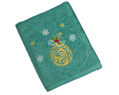 Рушник SoundSleep Gold Charm новорічний з вишивкою махровий 40х70 см аква (2800004667876)
