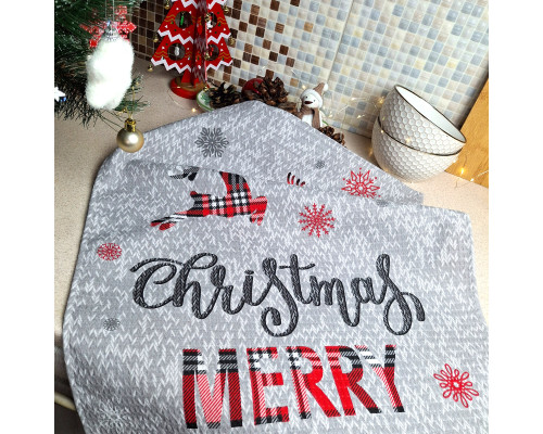 Набір кухонних рушників 2 шт SoundSleep Merry Christmas вафельних 30х50 см і 45х60 см бежевий з сірим (2800004713702)