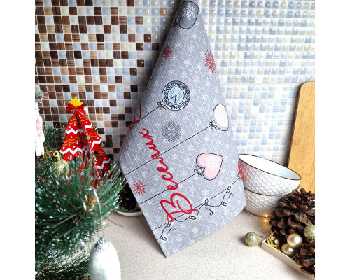 Кухонний рушник SoundSleep Winter Mood різдвяний вафельний 45х60 см сіро-червоний (2800004667227)