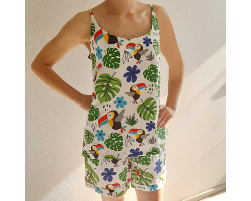 Жіноча піжама з шортами SoundSleep Muslin Jungle муслінова S/M біла (2800004590464)