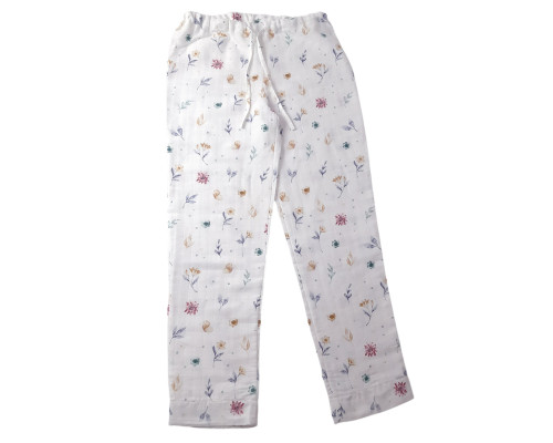 Жіноча піжама зі штанами SoundSleep Muslin Flowers муслінова L/XL  біла (2800004590495)