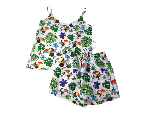 Жіноча піжама з шортами SoundSleep Muslin Jungle муслінова S/M біла (2800004590464)