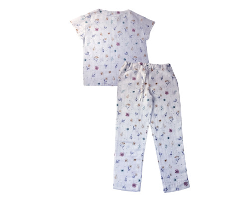 Жіноча піжама зі штанами SoundSleep Muslin Flowers муслінова L/XL  біла (2800004590495)