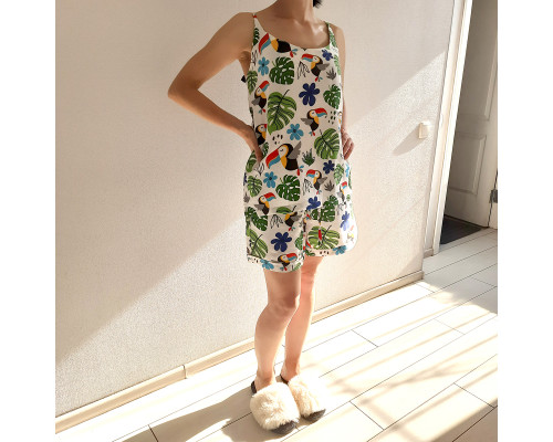 Жіноча піжама з шортами SoundSleep Muslin Jungle муслінова S/M біла (2800004590464)