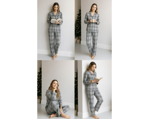 Жіноча піжама фланелева SoundSleep Flanel Cоzy Grey фланель клітинка сіра XXL (22800005002010)